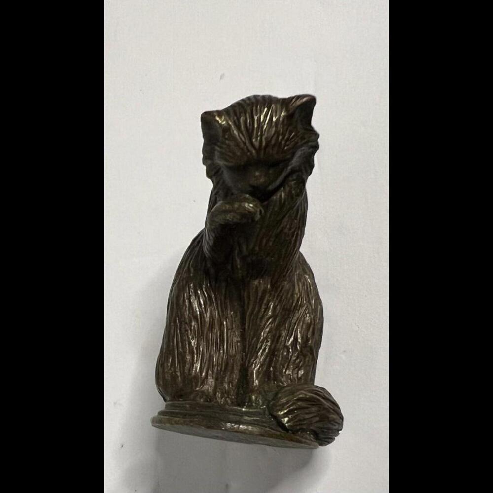"Animalier" Bronze Brass Cat Statue Franklin Mint 1986 Curio Cabinet Cat Heavy